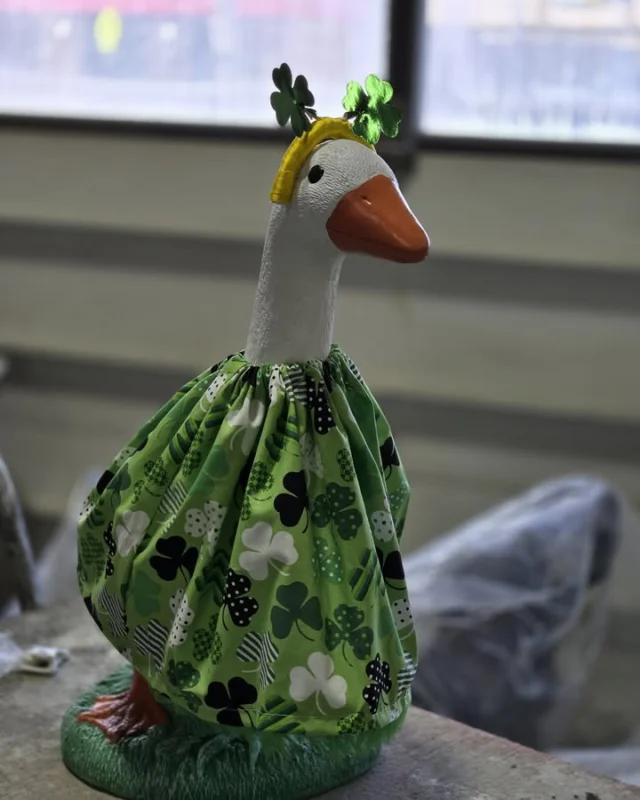 New goose outfits have arrived! 🦢 Grab your St. Valentine's Day ❤️ and St. Patty's Day 🍀 while supplies last! #outfits #goose #supplies #porch goose