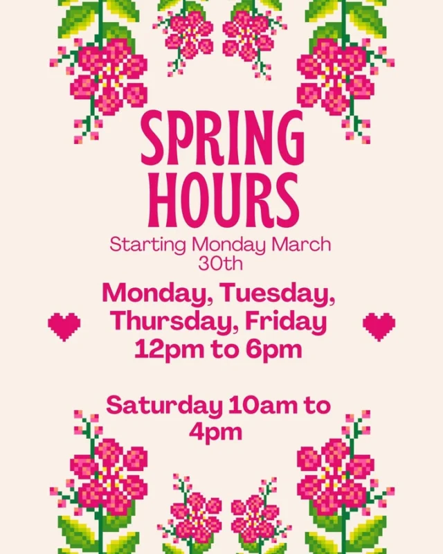 We are pleased to announce that starting March 30th, our operating hours will expand to five days a week.
